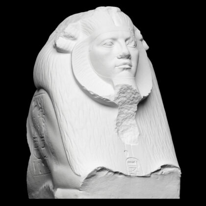 Head and forebody of sphinx with the facial features of Amenemhet