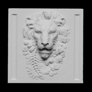Lion head relief