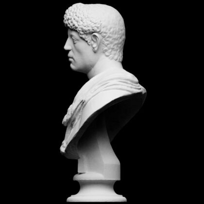 Portrait with panther skin over shoulder